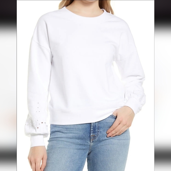 Halogen Tops - Halogen Women's White Sweatshirt with Embellished Sleeves